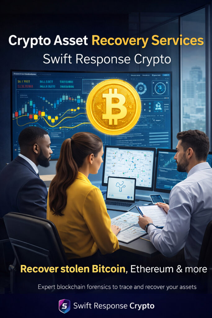 Crypto asset recovery services by Swift Response Crypto using blockchain forensics to trace and recover stolen bitcoin and cryptocurrency currency funds